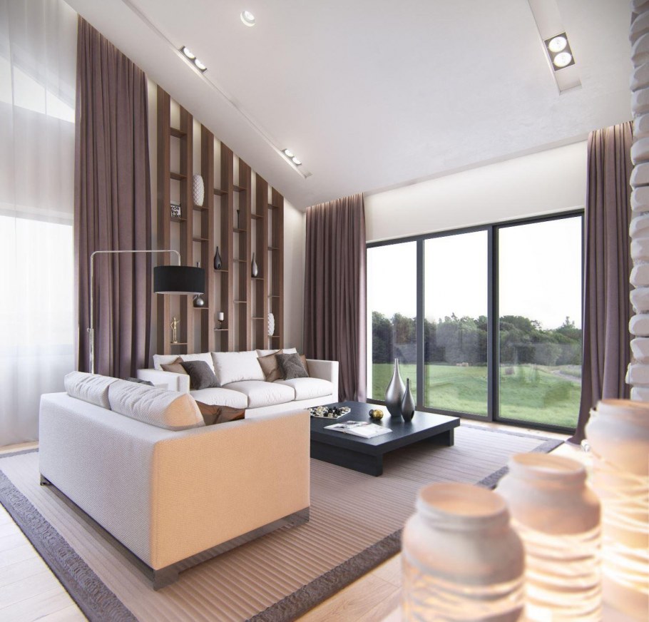 Гостиная с панорамными ОКНС.