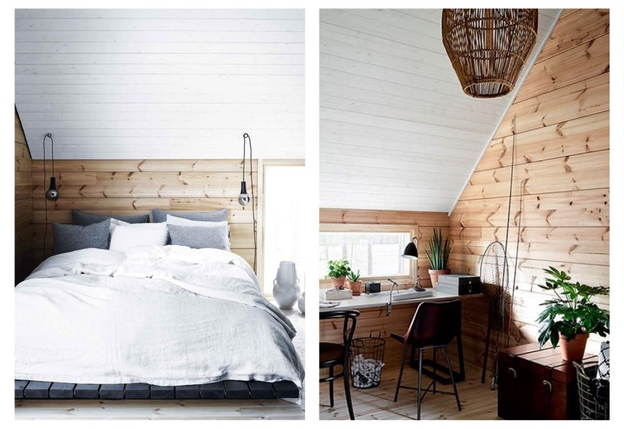 Солнечный свет в интерьере деревянный дом