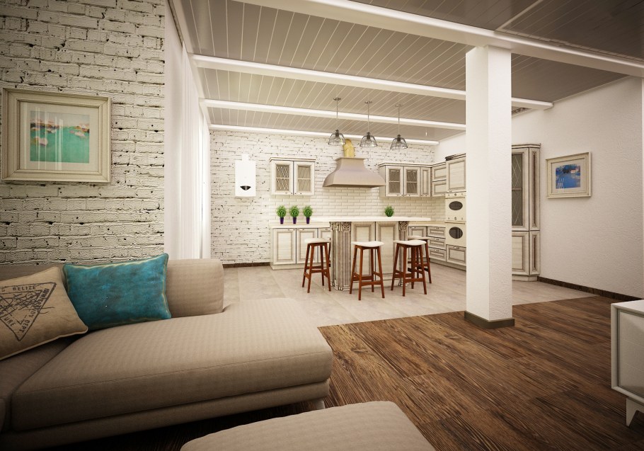 Гостиная студия в стиле лофт