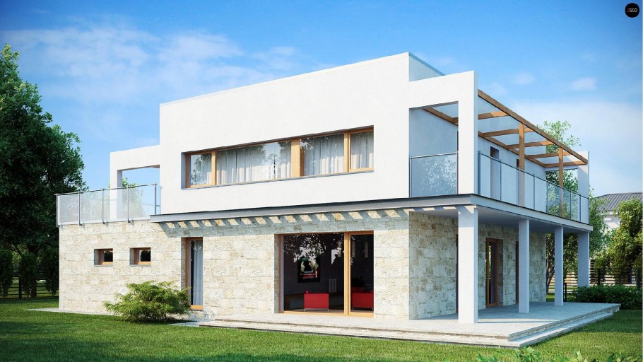 Трехэтажный дом с плоской крышей