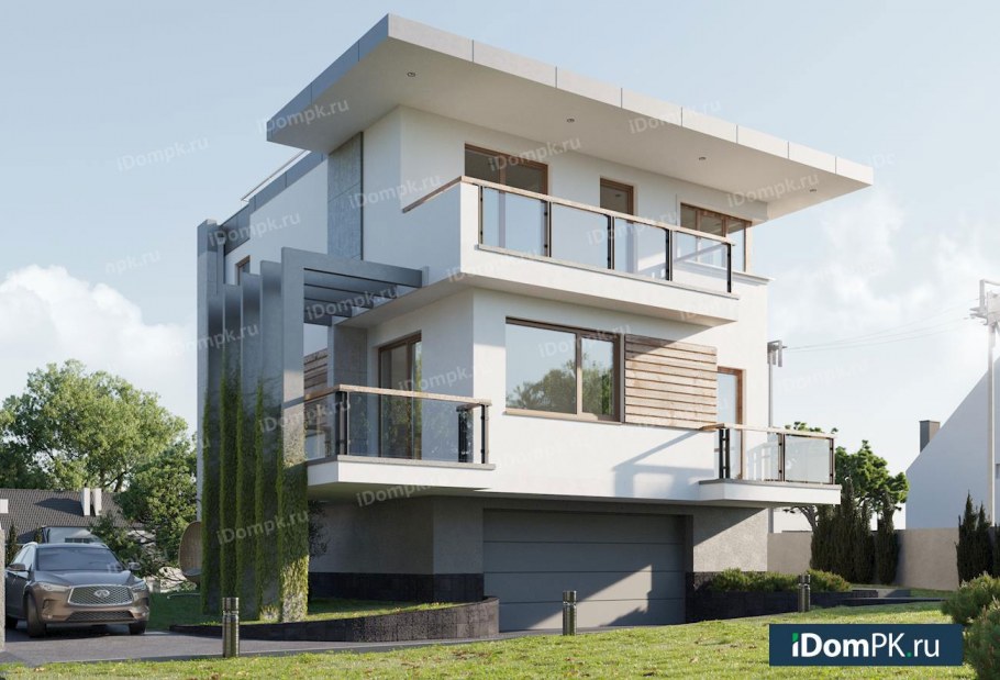 Трехэтажный дом с плоской крышей