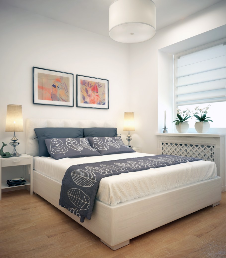 Белая кровать в скандинавском стиле