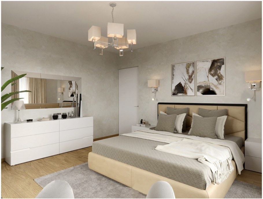Спальня в современном стиле в светлых тонах