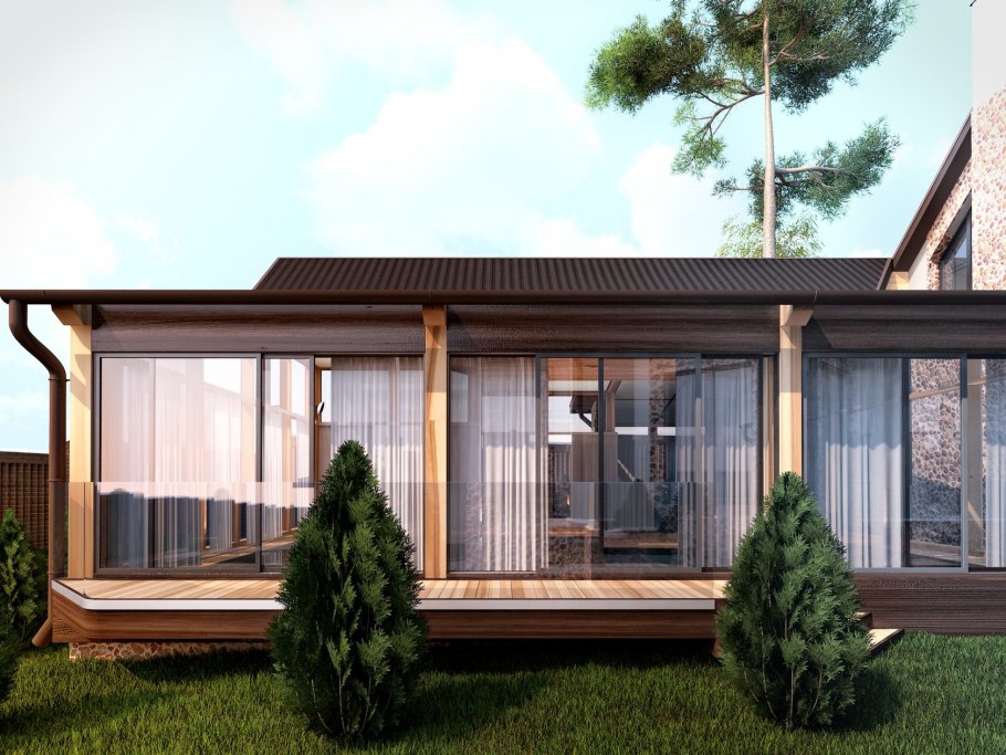 Веранда с панорамными окнами