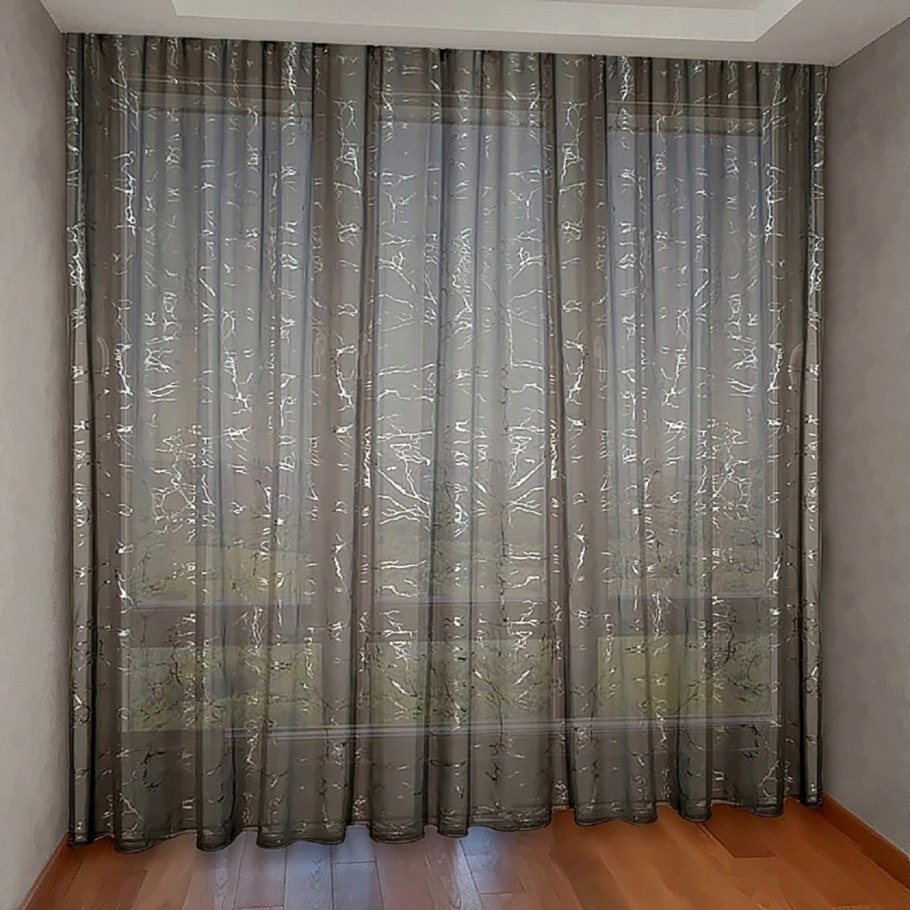 Тюль льняная коричневая