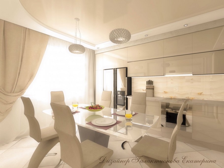 Кухня гостиная в бежевых тонах