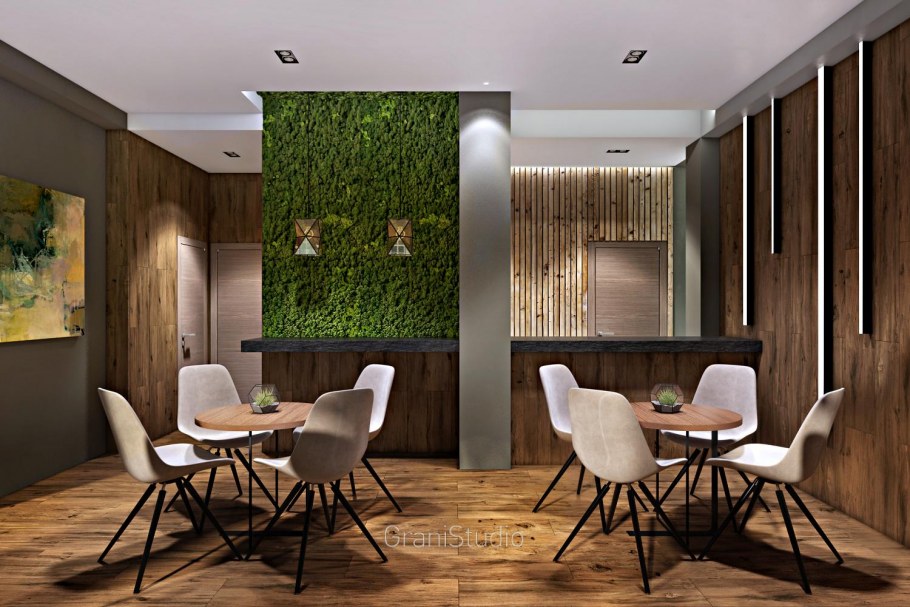 Интерьер кафе в стиле Минимализм и экостиль