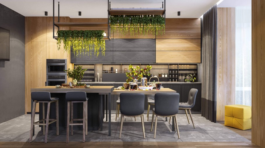 Интерьер зелёный экостиль