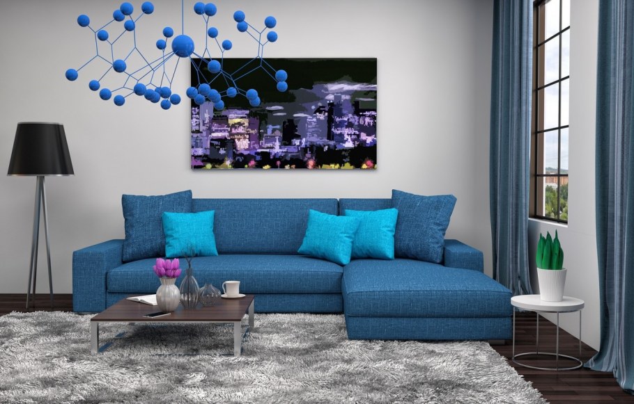 Синяя мебель в интерьере гостиной