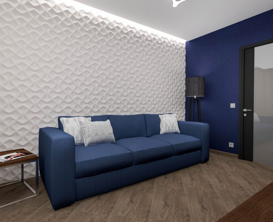 Гостиная с синим диваном