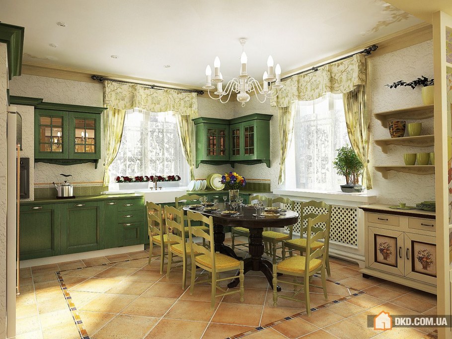 Кухня-столовая 20 кв.м в прованском стиле