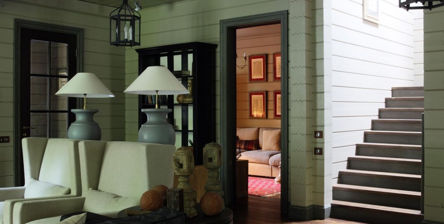 Вагонка оливкового цвета в интерьере