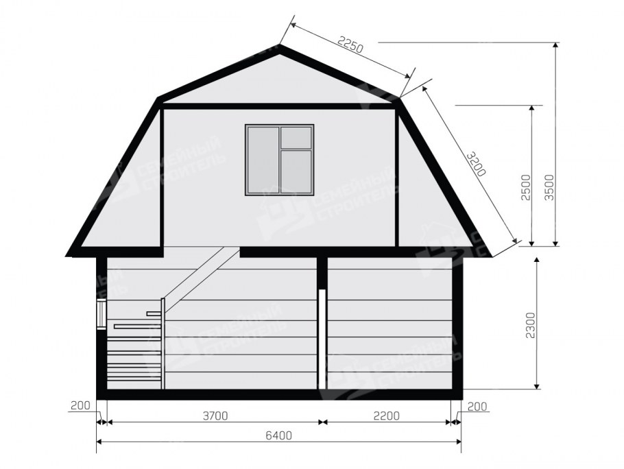 Чертёж мансардной крыши двухскатной