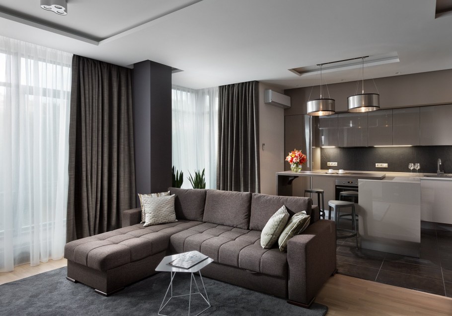 Кухня с гостинной 30кв м лофт