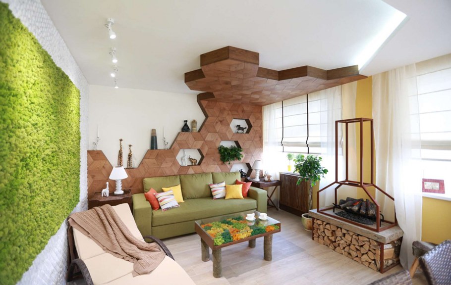 Экостиль в интерьере гостиной