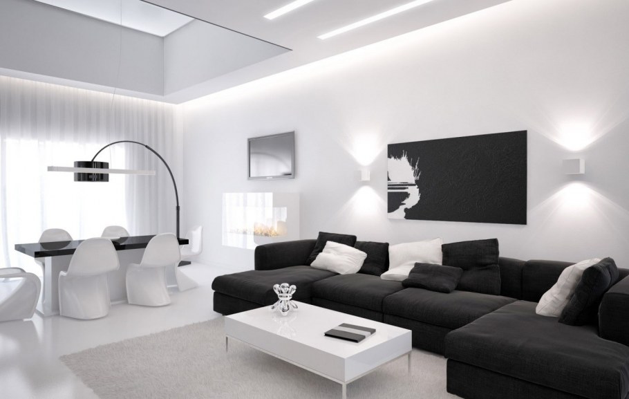 Черно белая гостиная интерьер