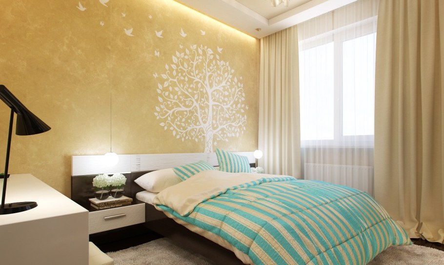 Тёплые оттенки обоев для спальни