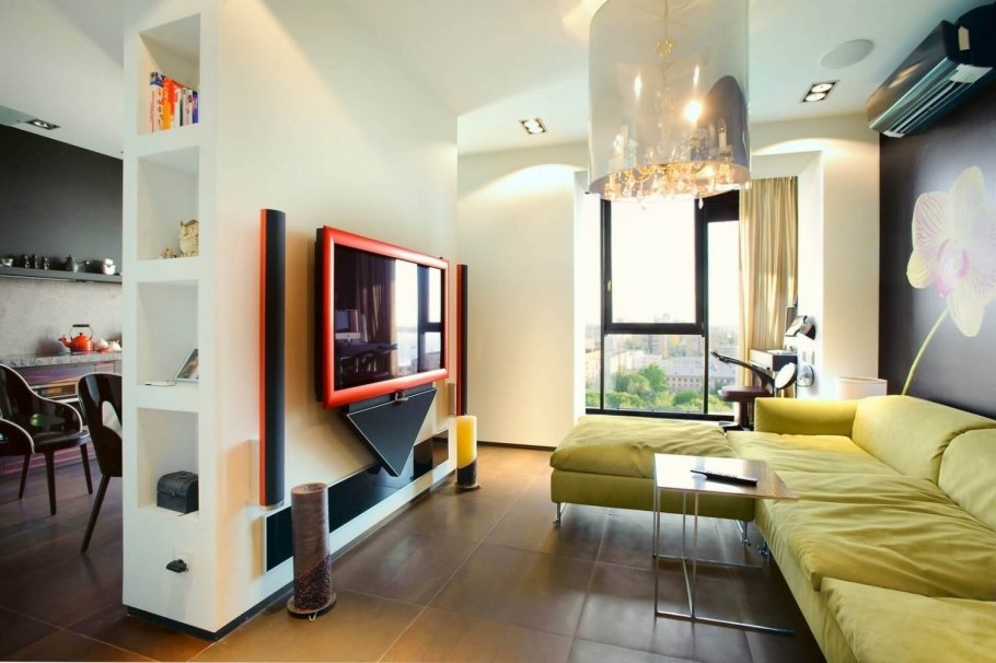 Шкаф разделяет комнату на две зоны план вид сверху