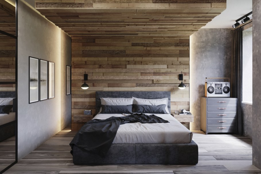 Спальня в стиле лофт и хайтек