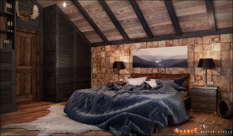 Спальня в стиле лофт Шале