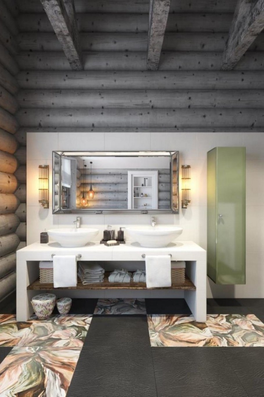 Санузел в стиле лофт в деревянном доме