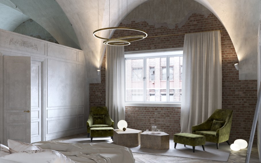 Арочные окна в интерьере лофт