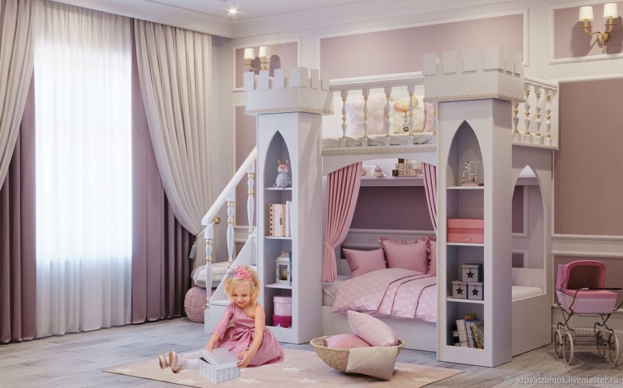 Кровать замок для девочки с горкой
