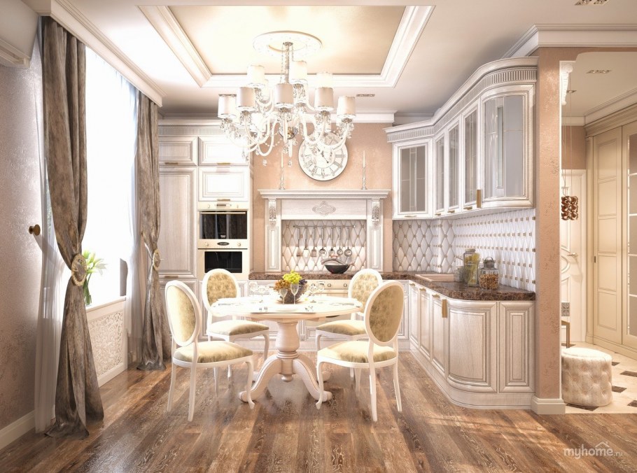 Кухня-гостиная в классическом стиле