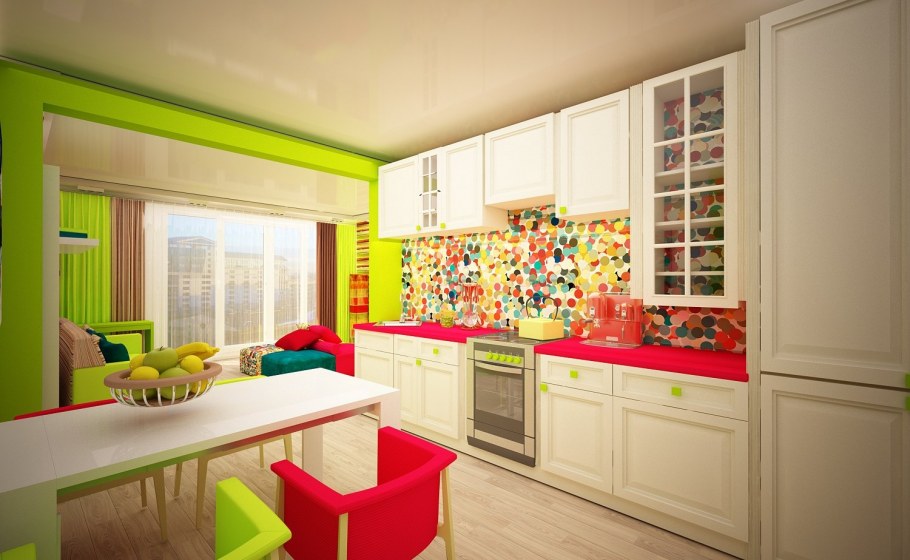 Яркий интерьер кухни