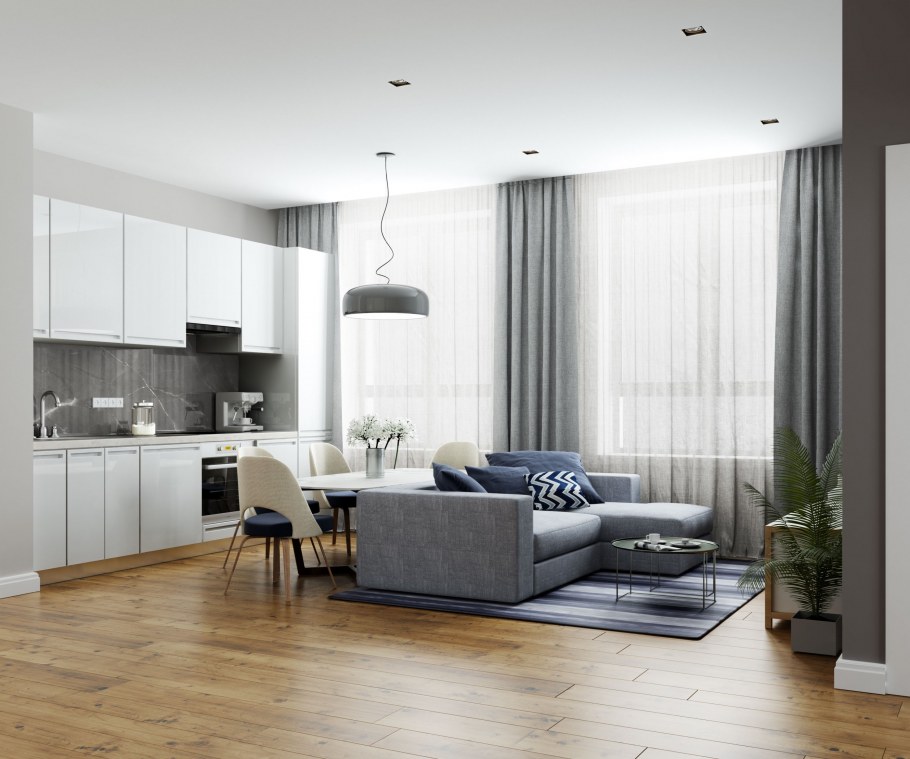 Серые стены коричневый пол