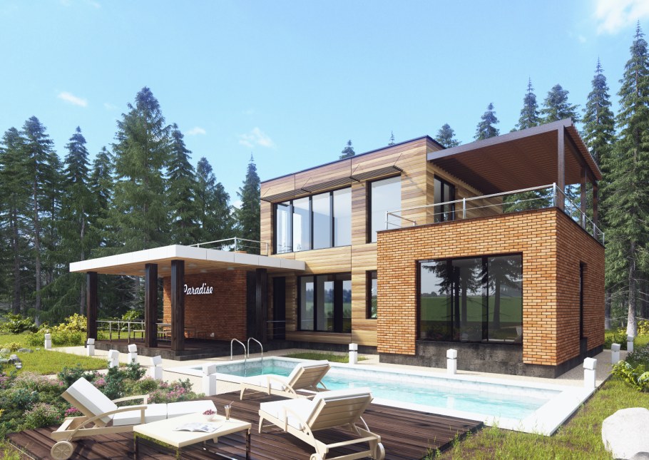 Дом из бруса с плоской крышей