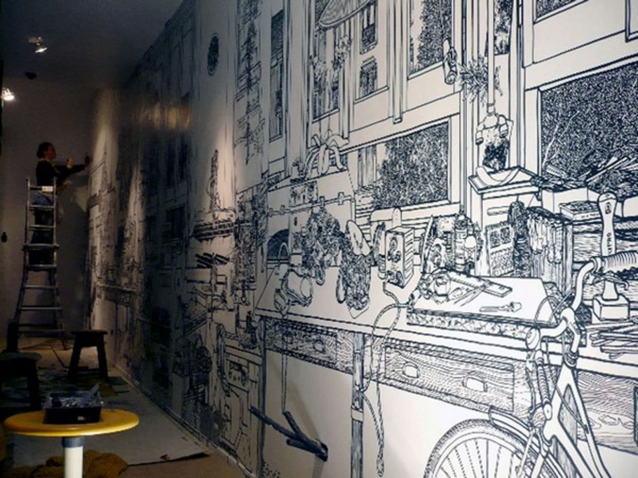 Роспись стен маркером в интерьере