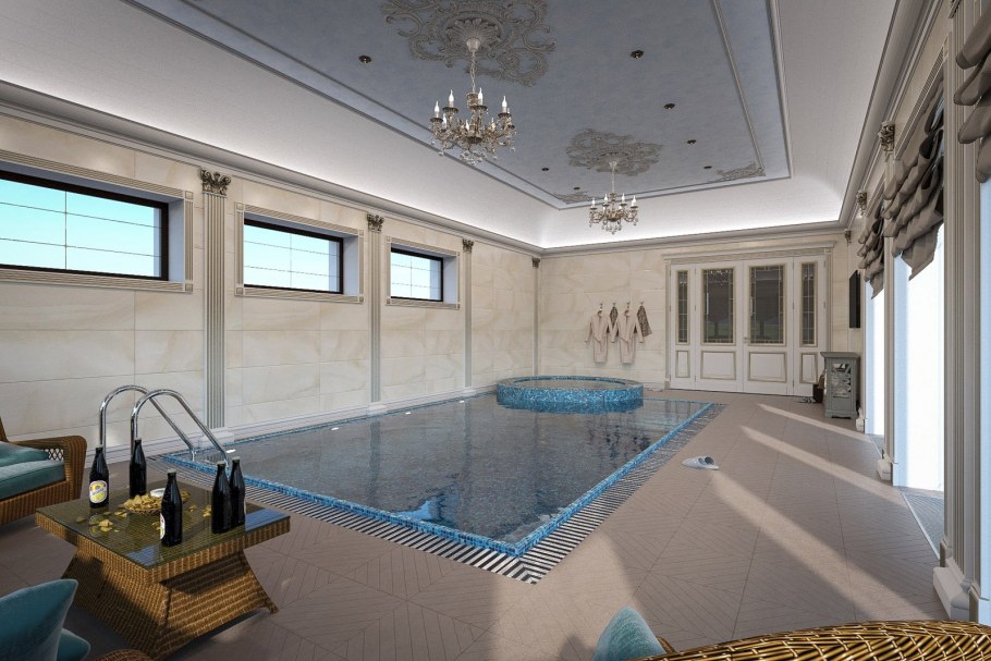 Интерьер бассейна в коттедже