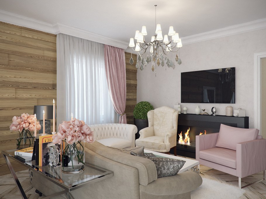 Уютный интерьер гостиной в светлых тонах