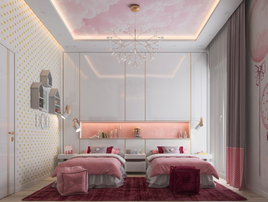 Дизайн проект спальни в розовых тонах