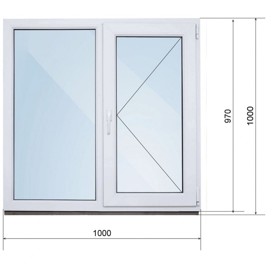 Окно ПВХ двухстворчатое 1160x1200 мм глухое/поворотно-откидное правое