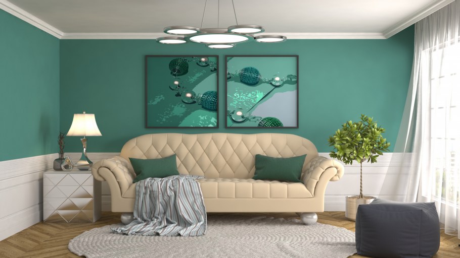 Комната с бирюзовым диваном