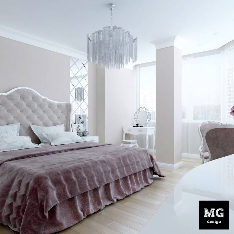 Спальня в серо розовых тонах