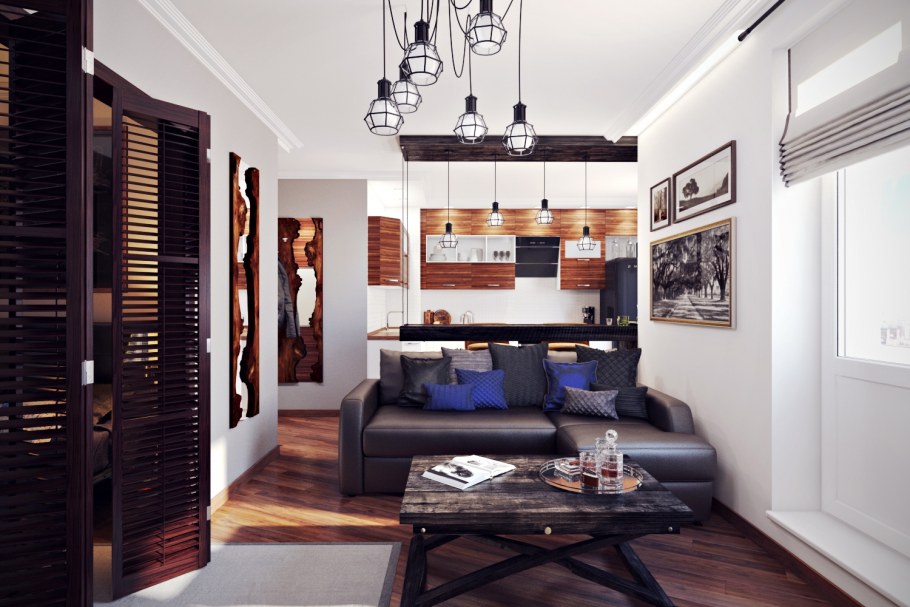 Гостиная лофт Индастриал интерьер