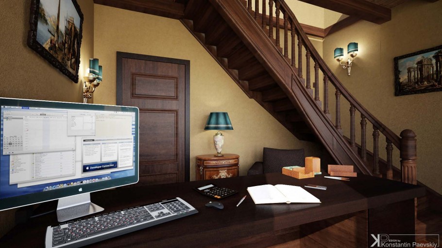 Интерьер домашнего кабинета в загородном доме