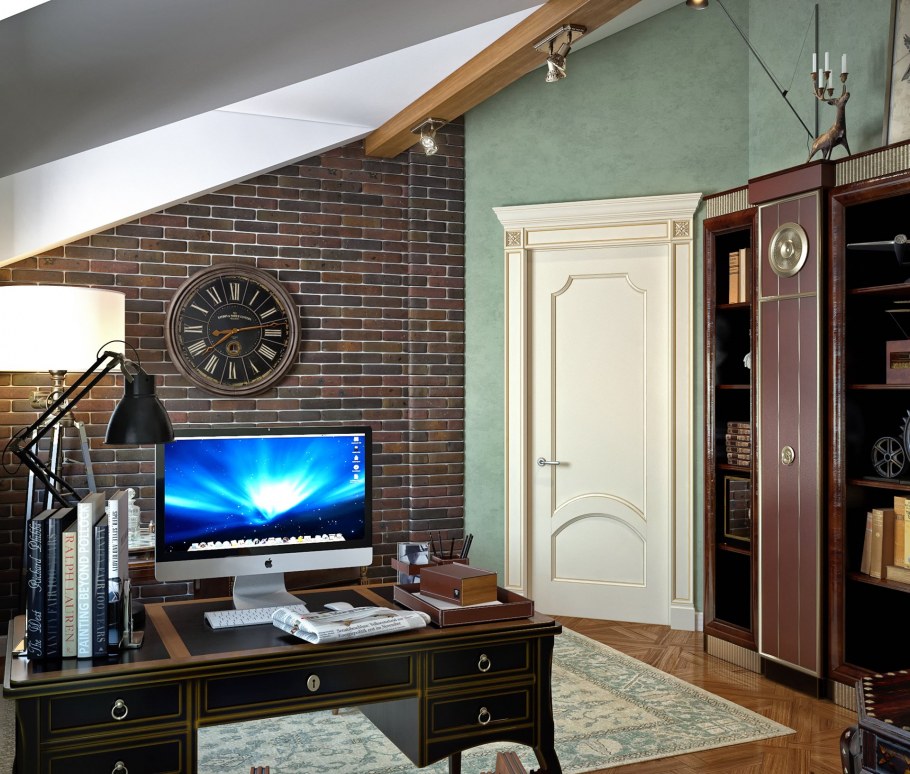 Интерьер кабинета на мансарде