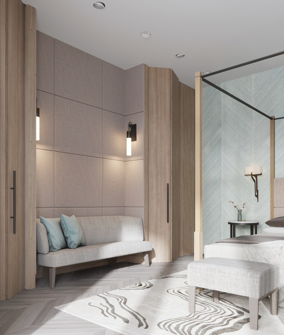 Спальня в современном стиле пастельных тонах