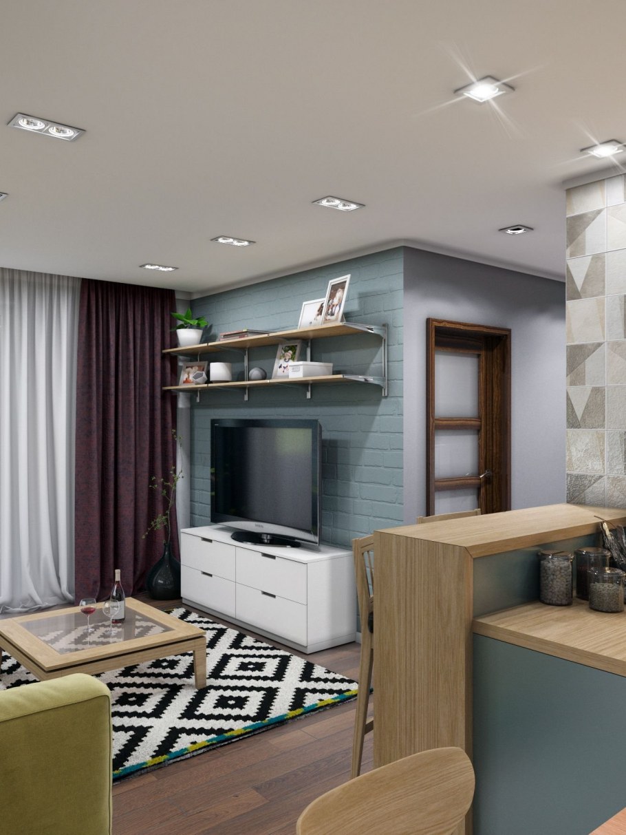 Кухня гостиная в квадратной комнате