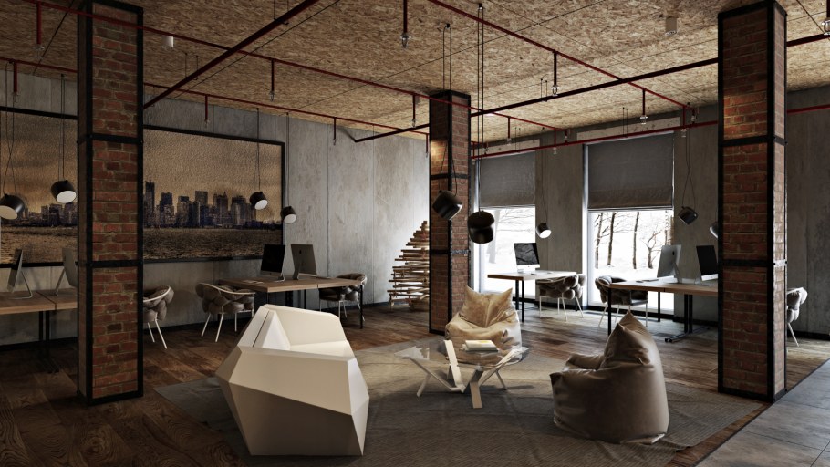 Офис в подвале в стиле лофт