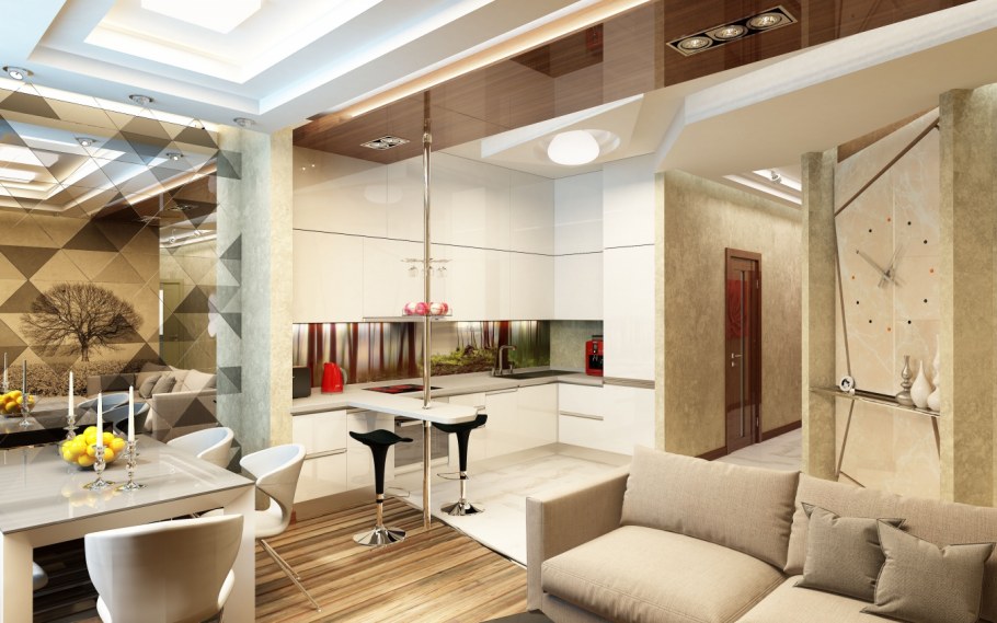 Кухня гостиная в едином современном стиле