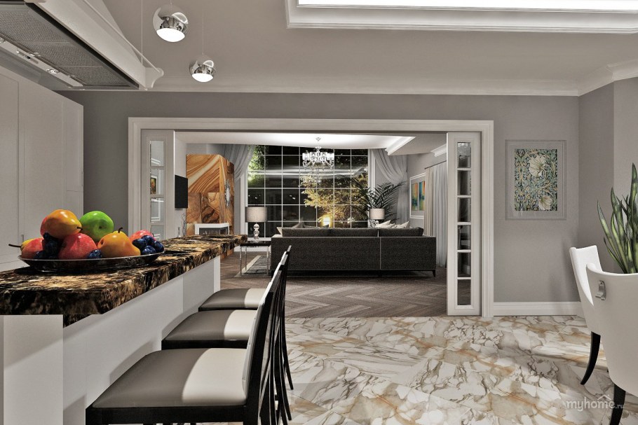 Кухня в гостиной со вторым светом