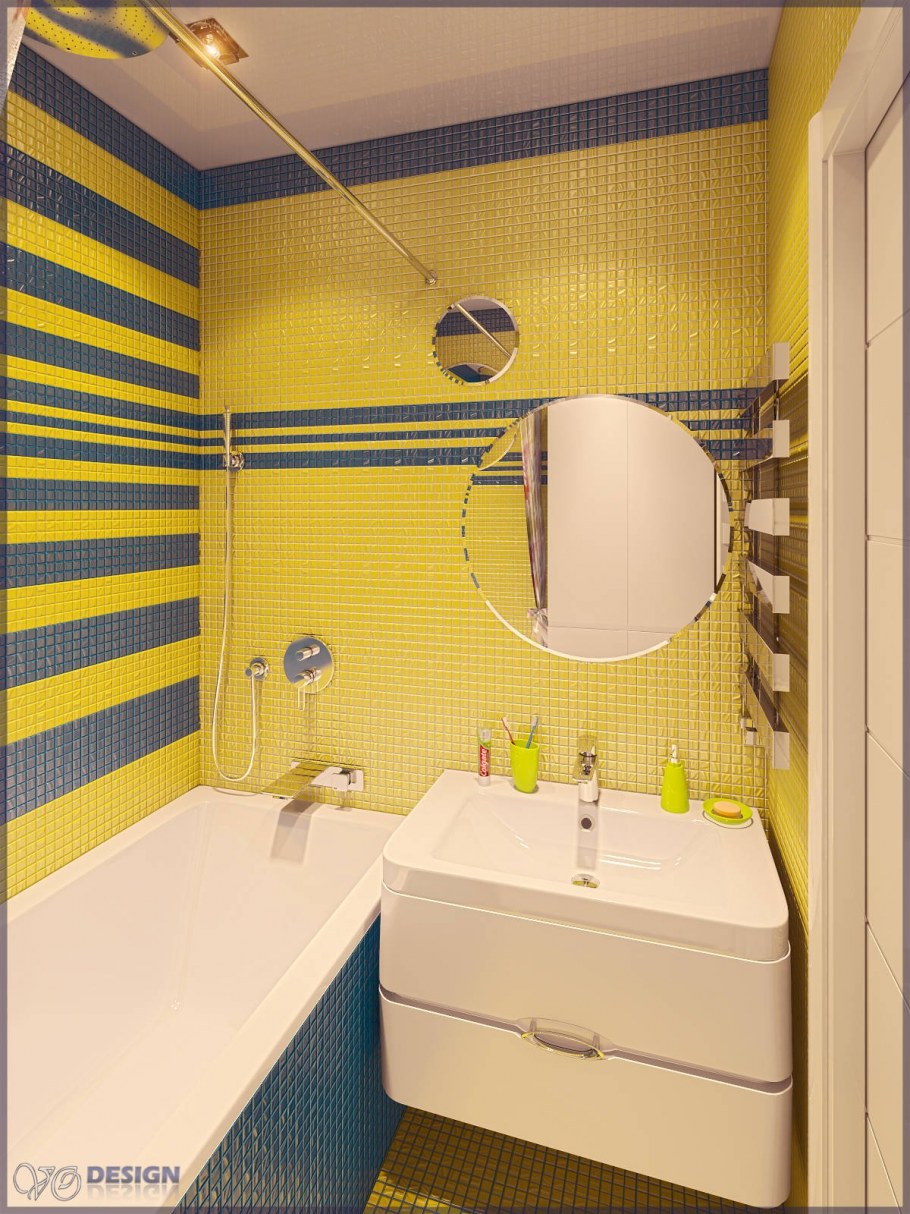 Бежевая ванная комната с яркими акцентами