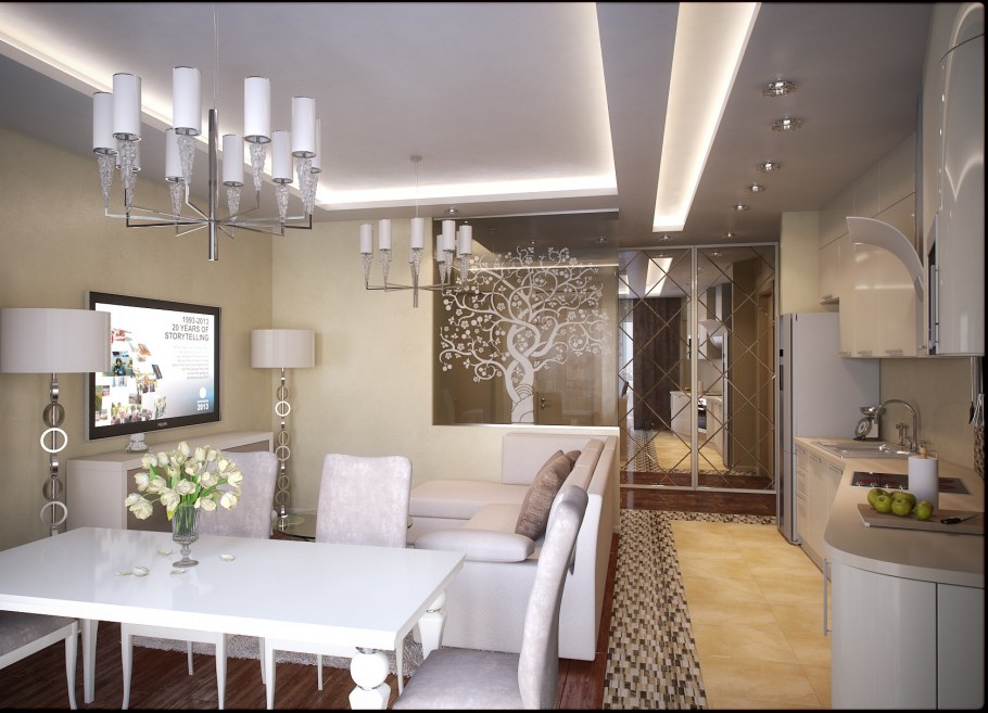 Кухня-гостиная потолок арт деко