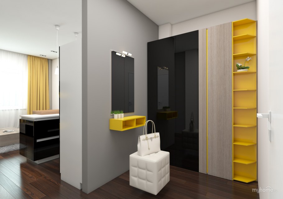 Прихожая серая с желтым