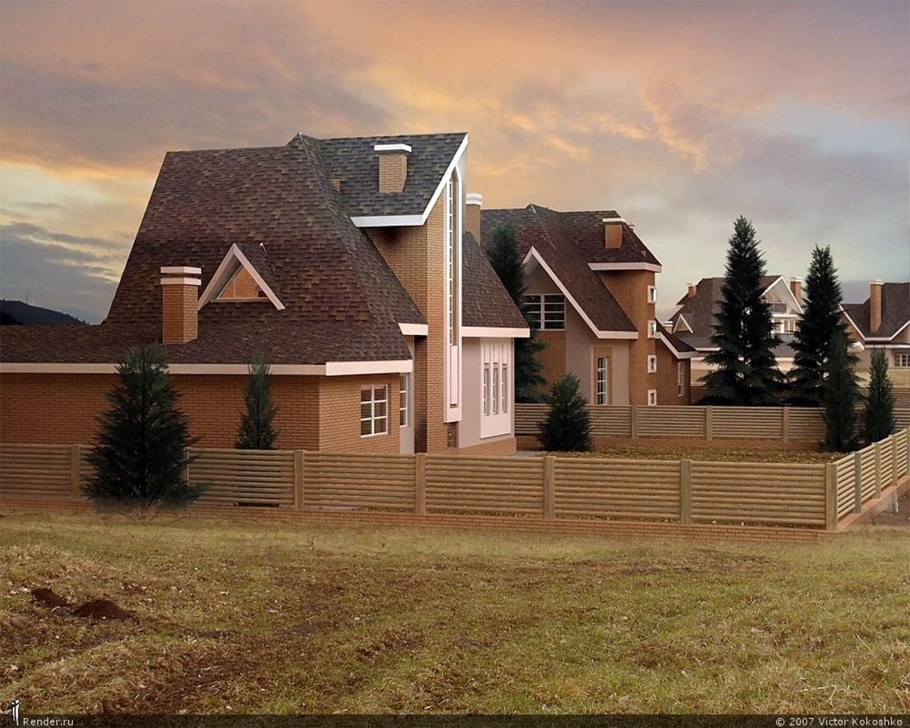 Коттедж с высоким забором